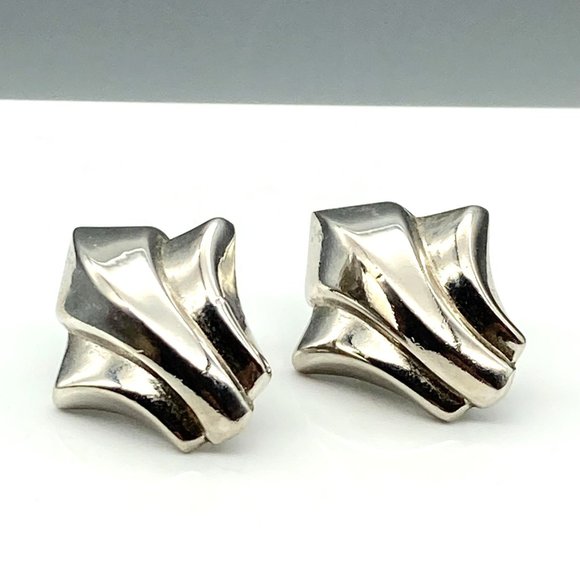 Vintage Baroque Flourish Earrings, Silver Tone Clip On Ornate - Picture 2 of 5